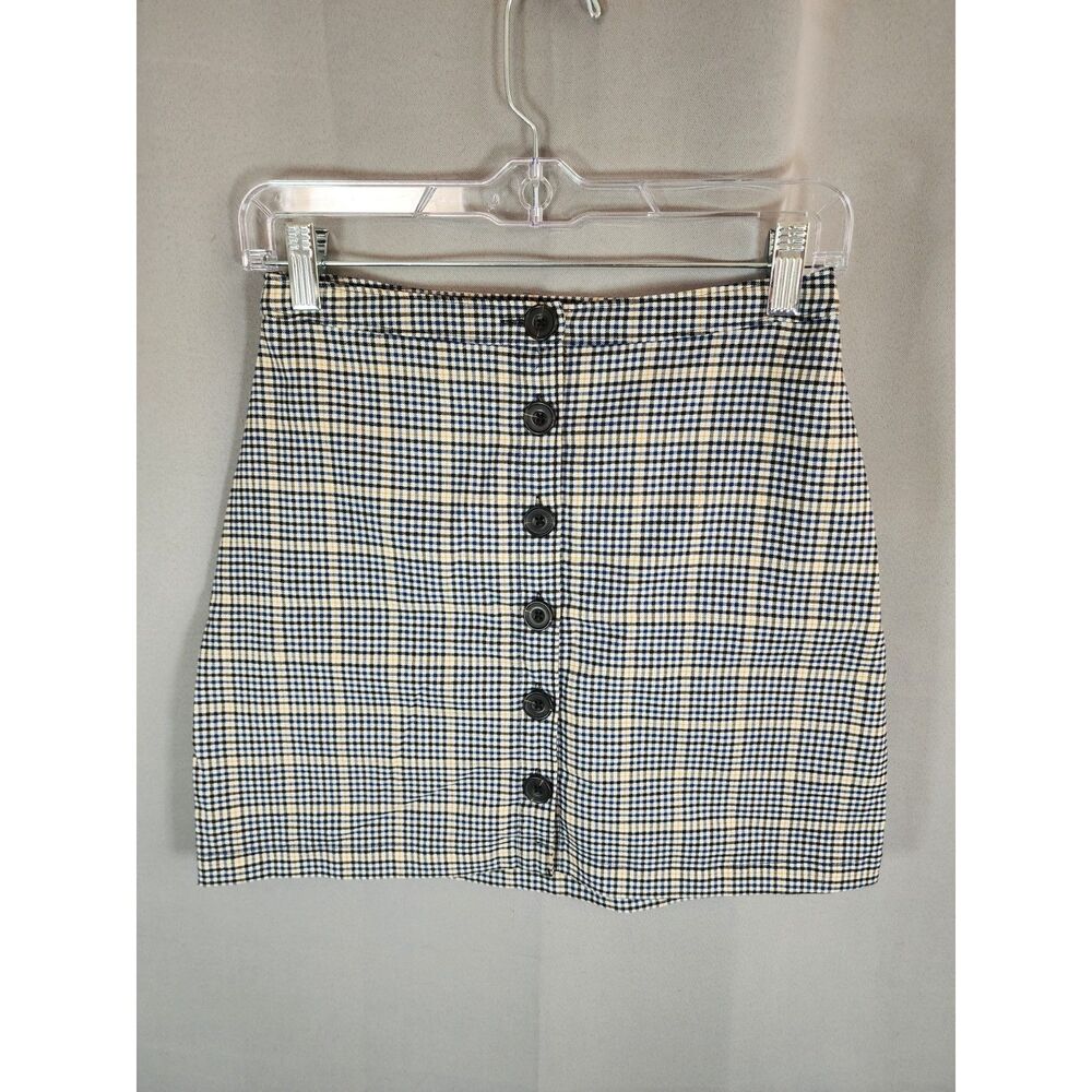 Abercrombie & Fitch Black and Blue Checked Button-Front Mini Skirt